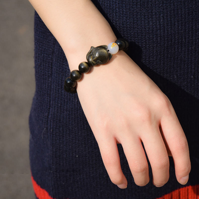Nimara Ritual Natural Rainbow Obsidian Gold Sheen Obsidian Silver Sheen Obsidian Fox Healing Bracelet