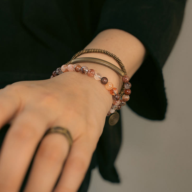 Nimara Ritual Purple Phantom Red Hematoid Quartz Green Rutilated Quartz Copper Love Forgive Bracelet