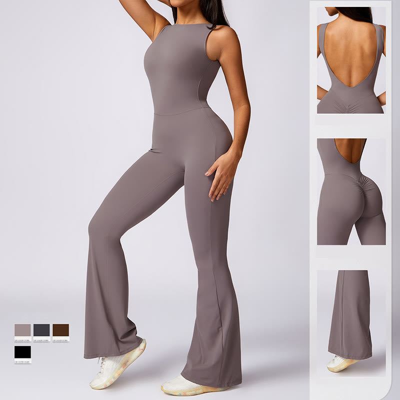Nimara Ritual Women Casual Sleeveless Jumpsuit Flare Pants Sports Fitness Yoga Bodysuit