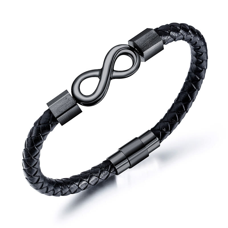 Nimara Ritual Endless Knot Titanium Steel Infinity Leather Weave Balance Bracelet