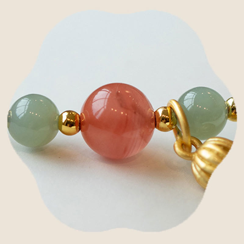 Nimara Ritual Red Agate Jade Lotus Confidence Calm String Bracelet