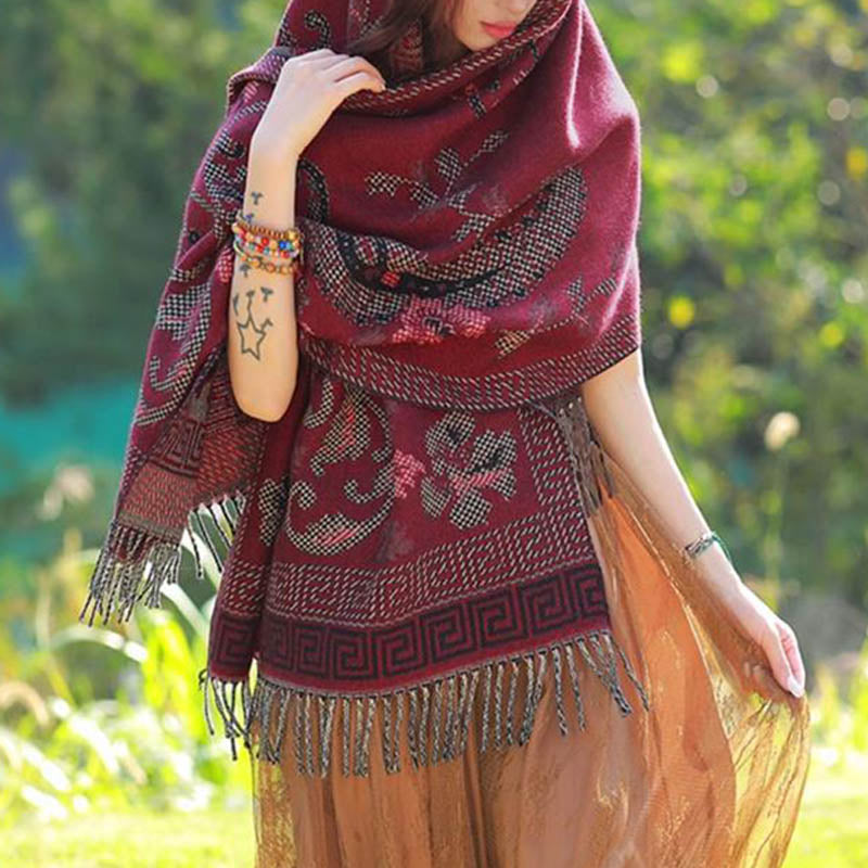 Nimara Ritual Tibetan Flowers Leaves Pattern Design Shawl Cozy Travel Scarf Wrap