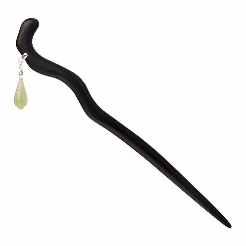 Nimara Ritual 925 Sterling Silver Natural Hetian Jade Ebony Wood Luck Charm Hairpin