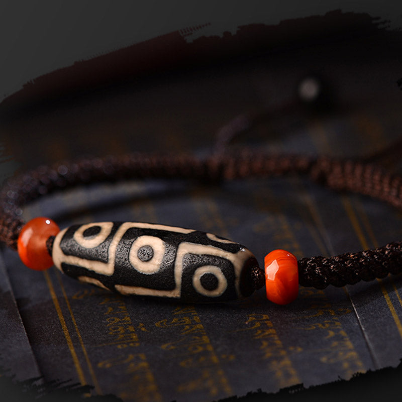 Nimara Ritual Tibetan Nine-Eye Dzi Bead Prosperity String Bracelet