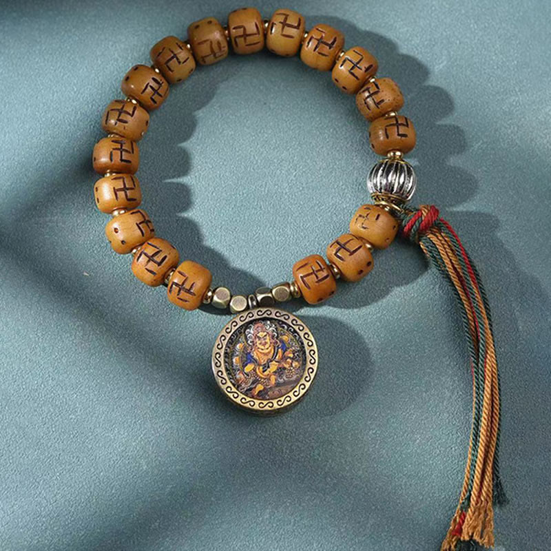 Nimara Ritual Natural Tibetan Camel Bone Swastika Dzi Bead Shankha Buddha Charm Kirtimukha Luck Protection Tassel Bracelet