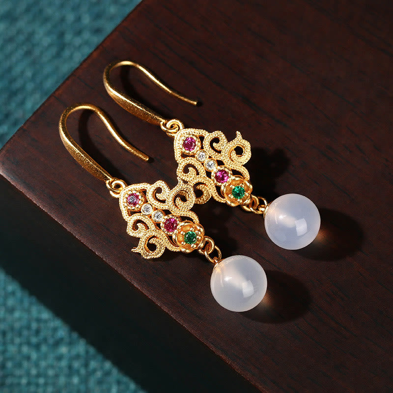 Nimara Ritual 24K Gold Plated Round Chalcedony Positive Dangle Drop Earrings