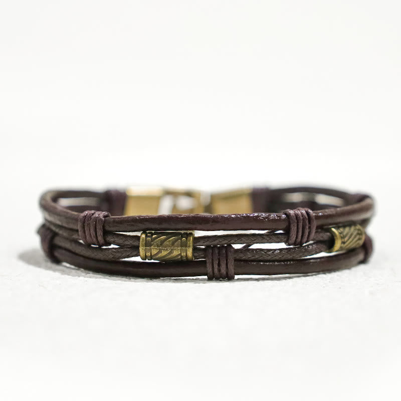 Nimara Ritual Vintage Leather Wrist Band Brown Rope Layered Bracelet Bangle