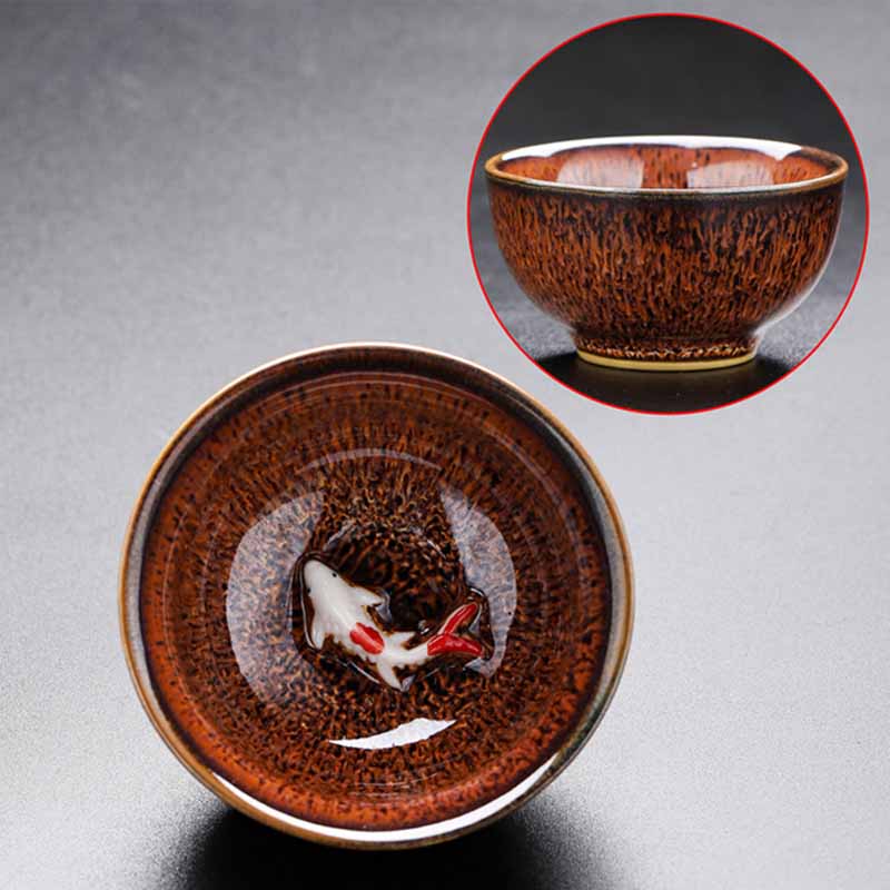 Nimara Ritual Small Koi Fish Kiln Change Chinese Jianzhan Ceramic Teacup Kung Fu Tea Cup 60ml