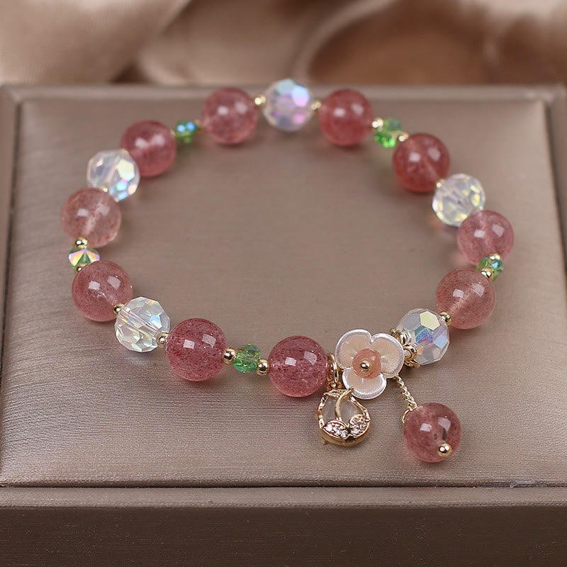 Nimara Ritual Strawberry Quartz Rutilated Quartz Fluorite Flower Healing Bracelet