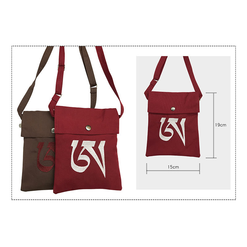Nimara Ritual Handmade OM Mantra Embroidered Spiritual Mind Practice Cotton Crossbody Bag Shoulder Bag Cellphone Bag