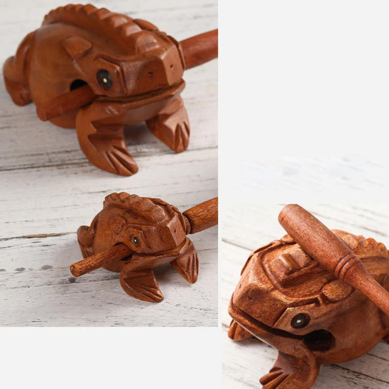 Nimara Ritual Handcrafted FengShui Wealth Luck Frog Mini Wooden Croaking Frog Guiro Decoration