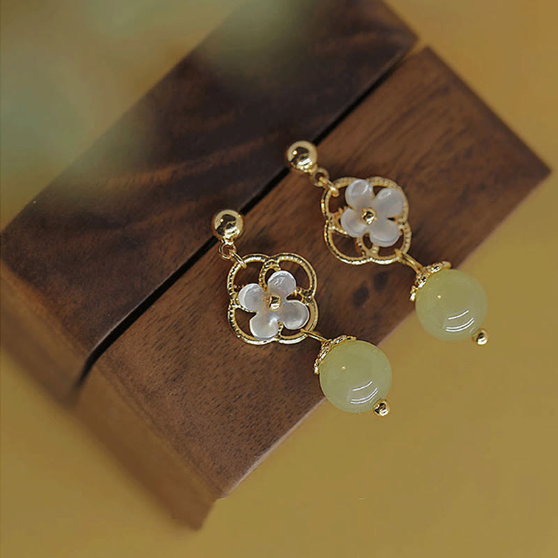 Nimara Ritual Tridacna Stone Flower Jade Bead Blessing Drop Earrings