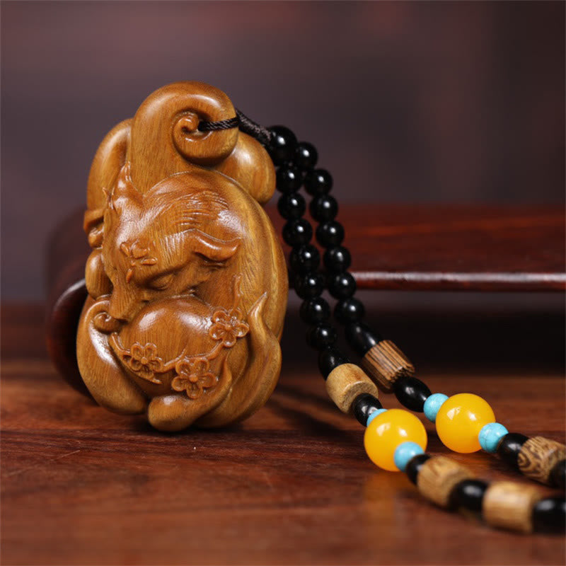 Nimara Ritual Mini Nine Tailed Fox Green Sandalwood Peace Decoration Car Hanging Decoration