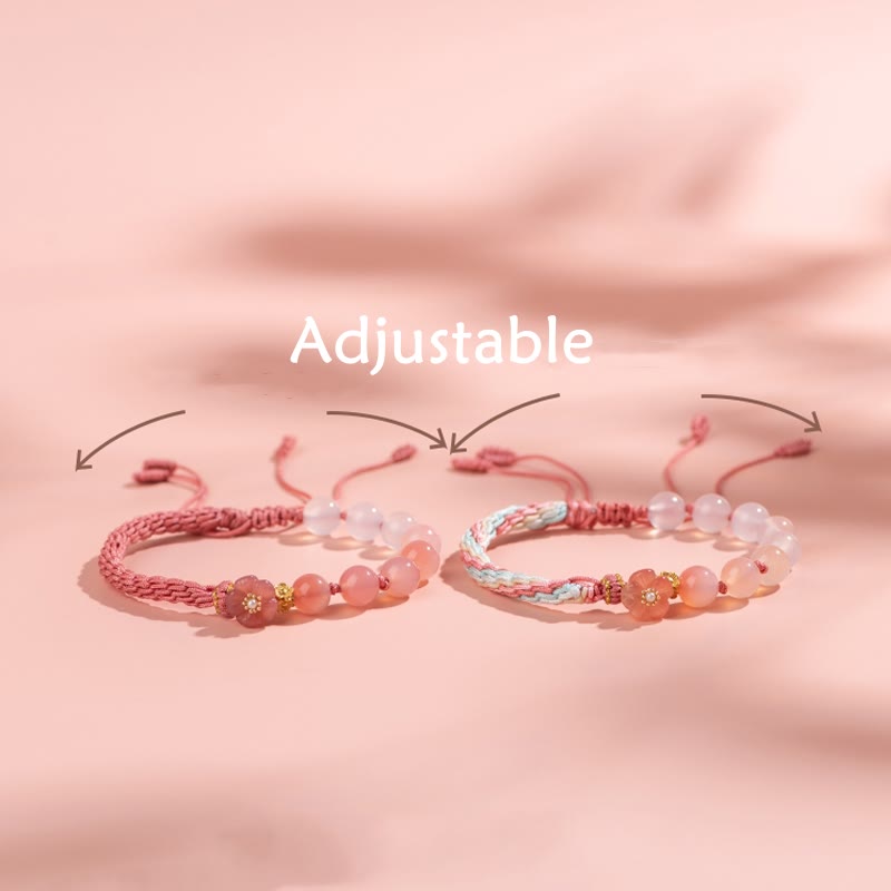 Nimara Ritual Natural Gradient Agate Reincarnation Knot Peach Blossom Wealth Luck Handmade String Bracelet