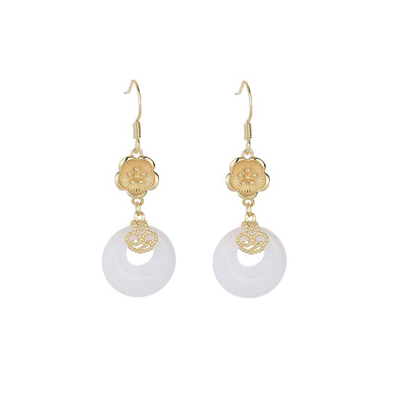 Nimara Ritual FengShui White Jade Blessing Drop Earrings