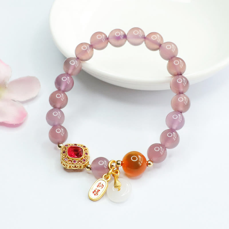 Nimara Ritual Natural Purple Chalcedony Candy Agate Peace Buckle Harmony Lucky Fortune Charm Bracelet