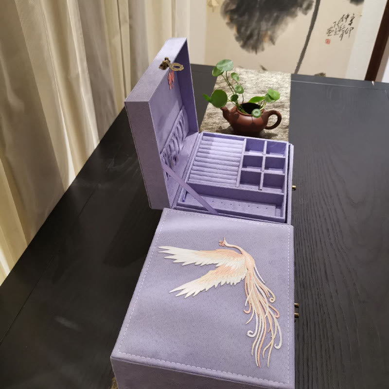 Nimara Ritual Purple Phoenix Jewelry Box Organizer Two-Layer Jewelry Storage Box Flannel Box