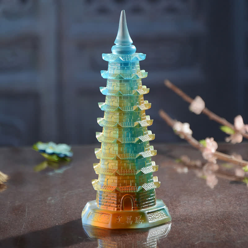 Nimara Ritual Feng Shui Wenchang Tower Handmade Liuli Crystal Pagoda Art Piece Luck Home Office Decoration