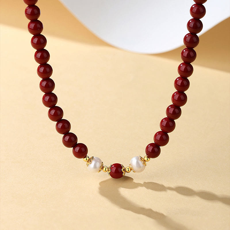 Nimara Ritual 925 Sterling Silver Natural Cinnabar Pearl Blessing Necklace Pendant Bracelet Earrings Jewelry Set