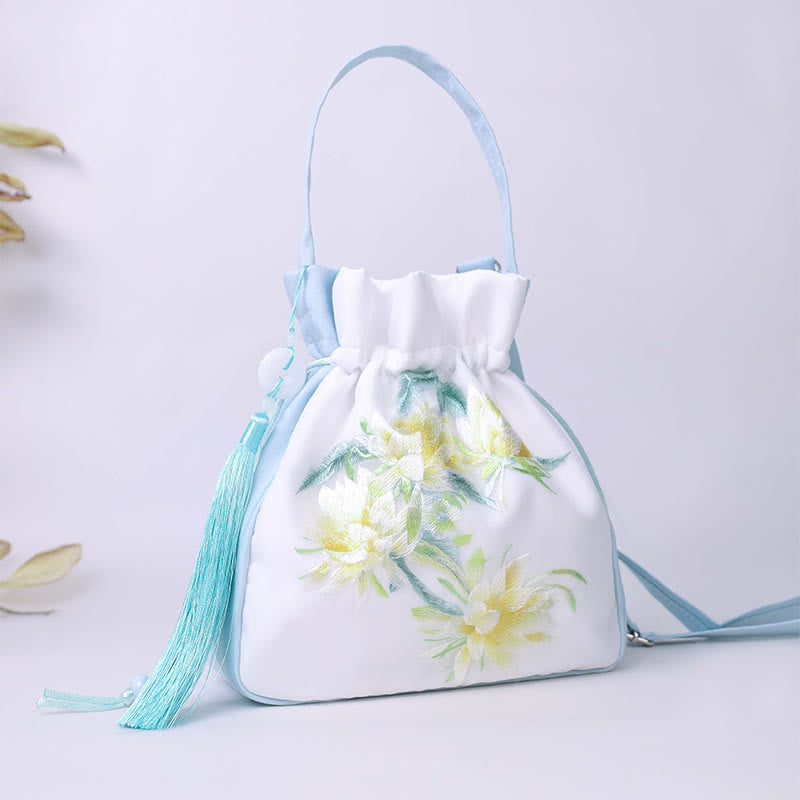 Nimara Ritual Suzhou Embroidery Rabbit Lotus Epiphyllum Peony Magnolia Silk Tote Crossbody Bag Shoulder Bag Handbag