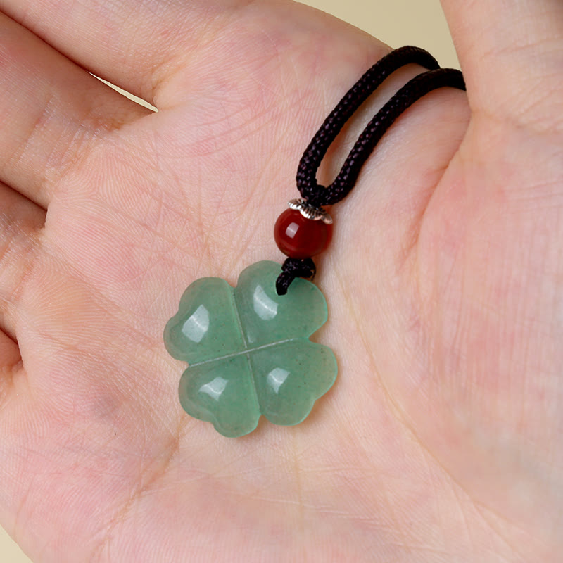 Nimara Ritual 925 Sterling Silver Green Aventurine Four Leaf Clover Luck Leather Rope Necklace Pendant