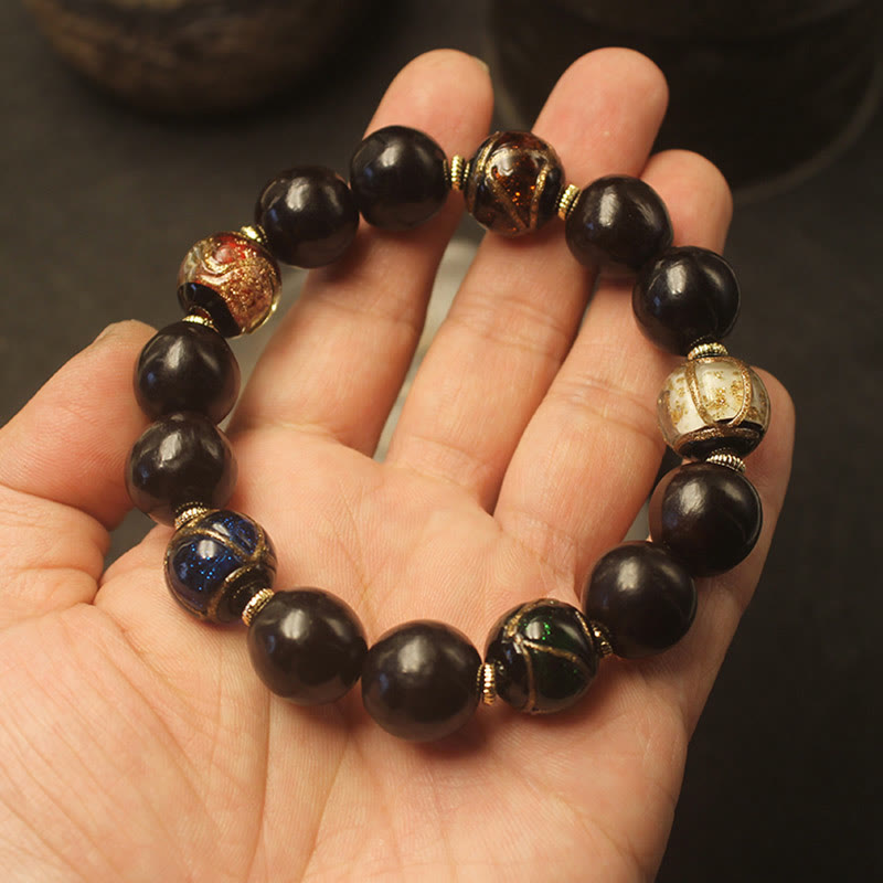 Nimara Ritual Western Soapberry Incense Ash Liuli Glass Bead Wealth Bracelet