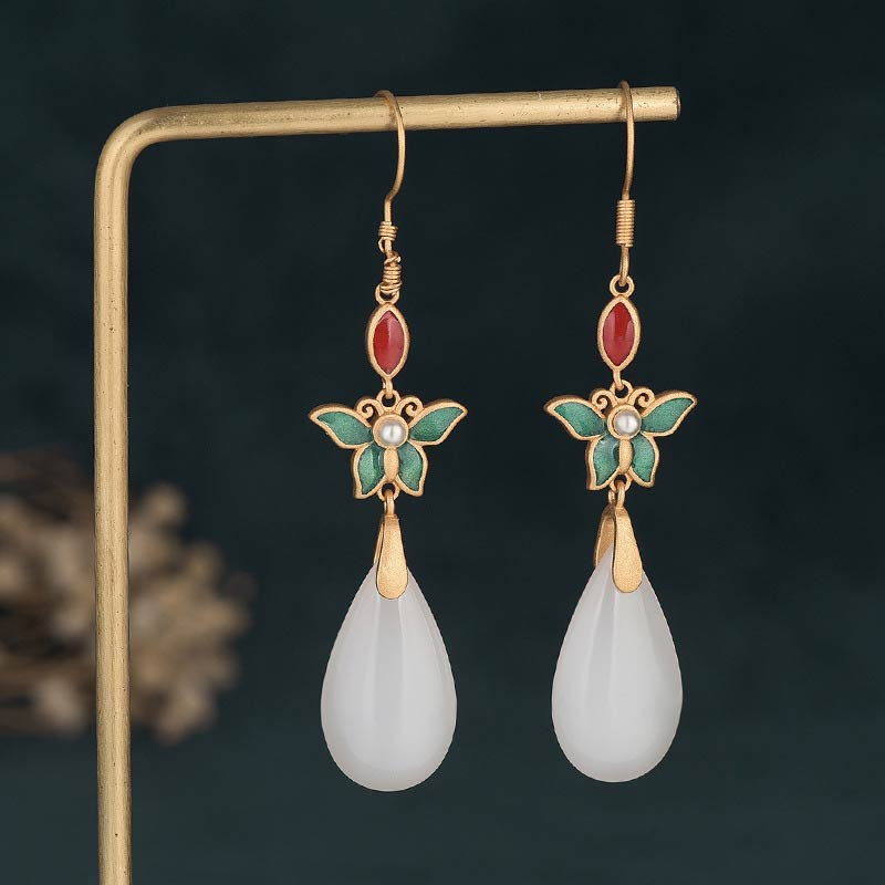 Nimara Ritual FengShui White Jade Luck Drop Earrings