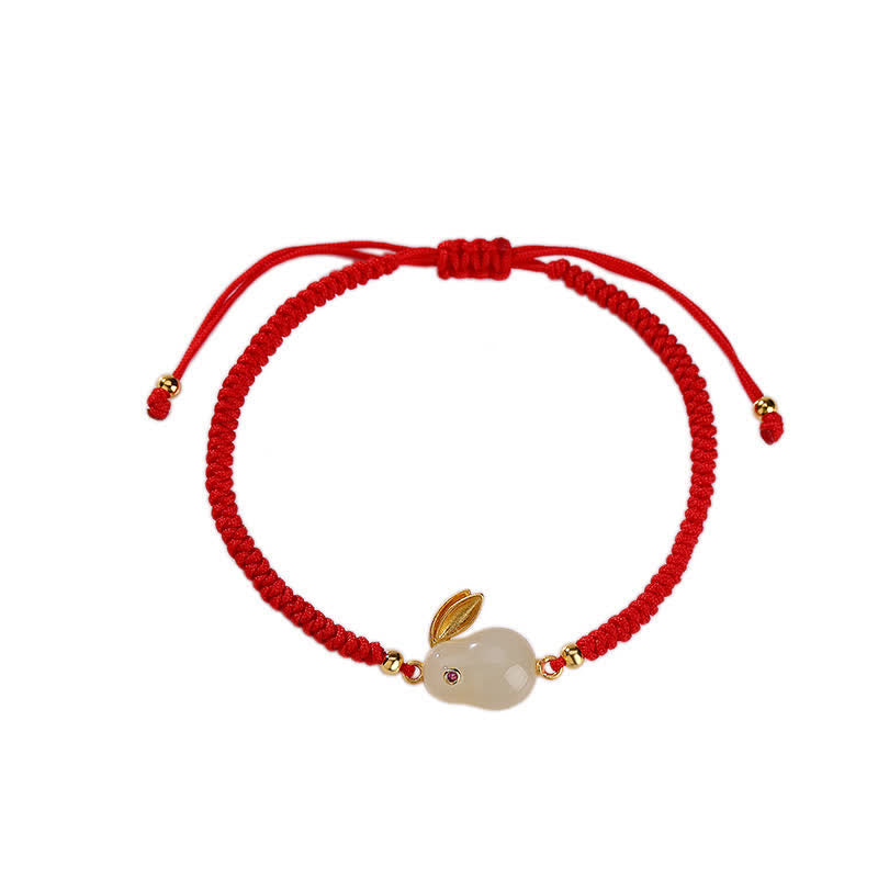 Nimara Ritual 925 Sterling Silver Year of the Rabbit Hetian White Jade Luck Red String Protection Bracelet