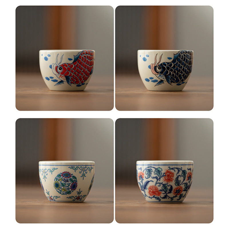 Nimara Ritual Koi Fish Arowana Peony Sunflower Ceramic Teacup Kung Fu Tea Cup 60ml