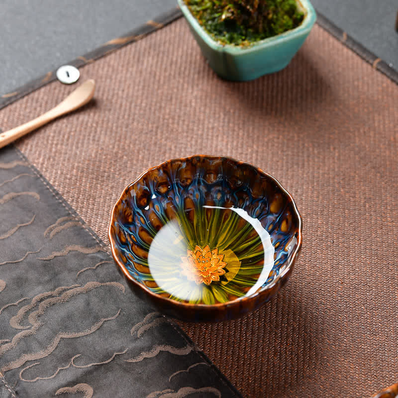 Nimara Ritual Lotus Peacock Dragon Phoenix Koi Fish Ceramic Teacup Inlaid Tea Cups 120ml