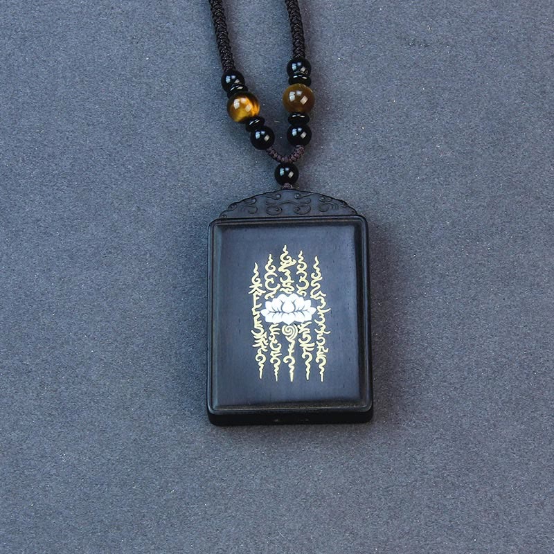 Nimara Ritual 999 Sterling Silver Ebony Wood Lotus Inlaid Calm Necklace Pendant