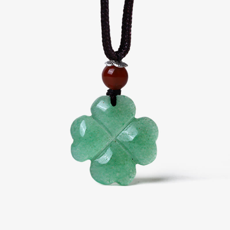 Nimara Ritual 925 Sterling Silver Green Aventurine Four Leaf Clover Luck Leather Rope Necklace Pendant