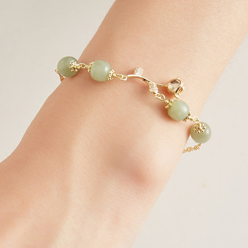 Nimara Ritual 14K Gold Plated Hetian Jade Golden Rose Flower Luck Chain Bracelet