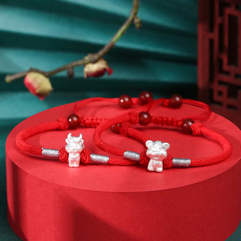 Nimara Ritual 999 Sterling Silver Chinese Zodiac Luck Strength Red String Bracelet