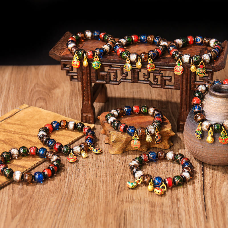 Nimara Ritual Five Elements Gold Swallowing Beast Family Charm Liuli Glass Bead Luck Bracelet
