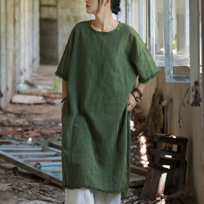 Nimara Ritual Ramie Linen Split Hem Top Women's Half Sleeve T-Shirts