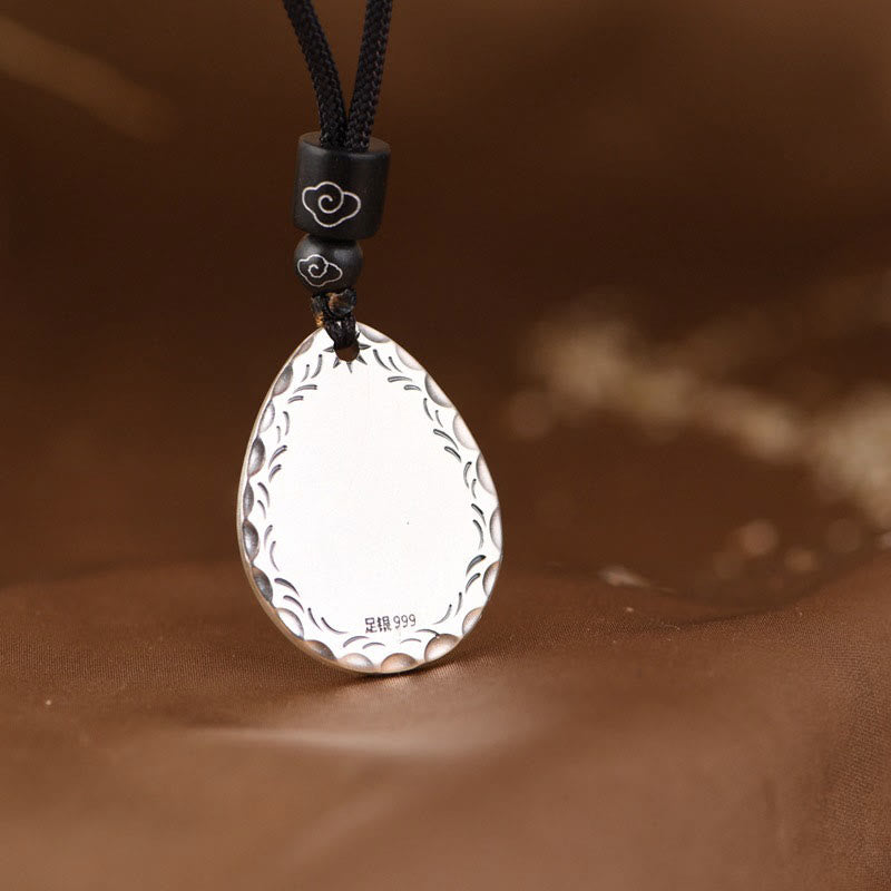 Nimara Ritual Vintage 999 Sterling Silver Yin Yang Bagua Water Drop Design Balance Harmony Necklace Pendant