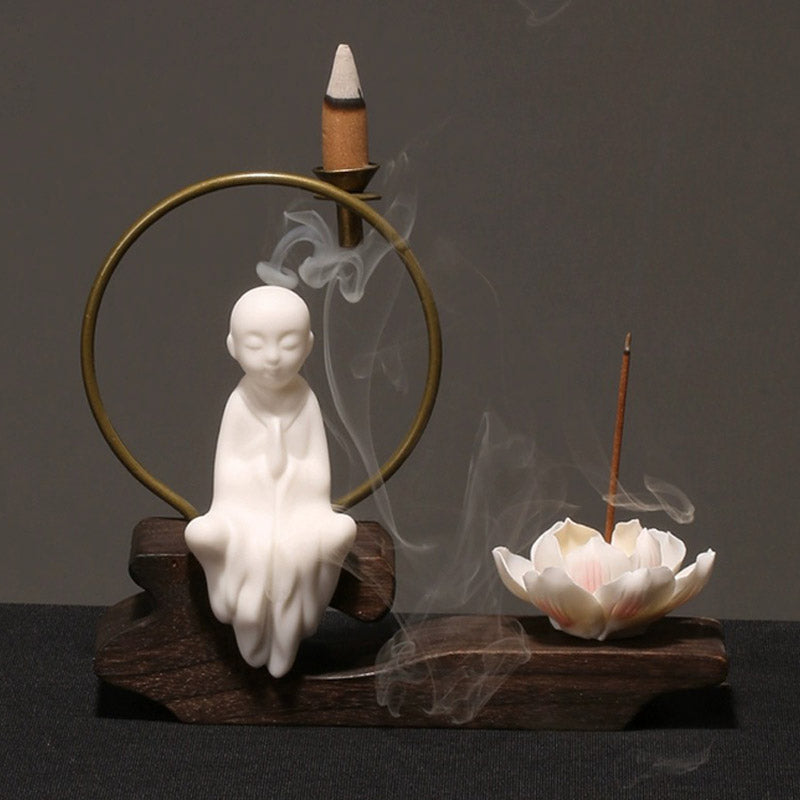 Nimara Ritual Ceramic Lotus Healing Meditation Incense Burner Decoration