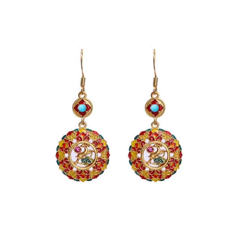 Nimara Ritual 24K Gold Plated Dunhuang Color Elk Copper Balance Drop Earrings