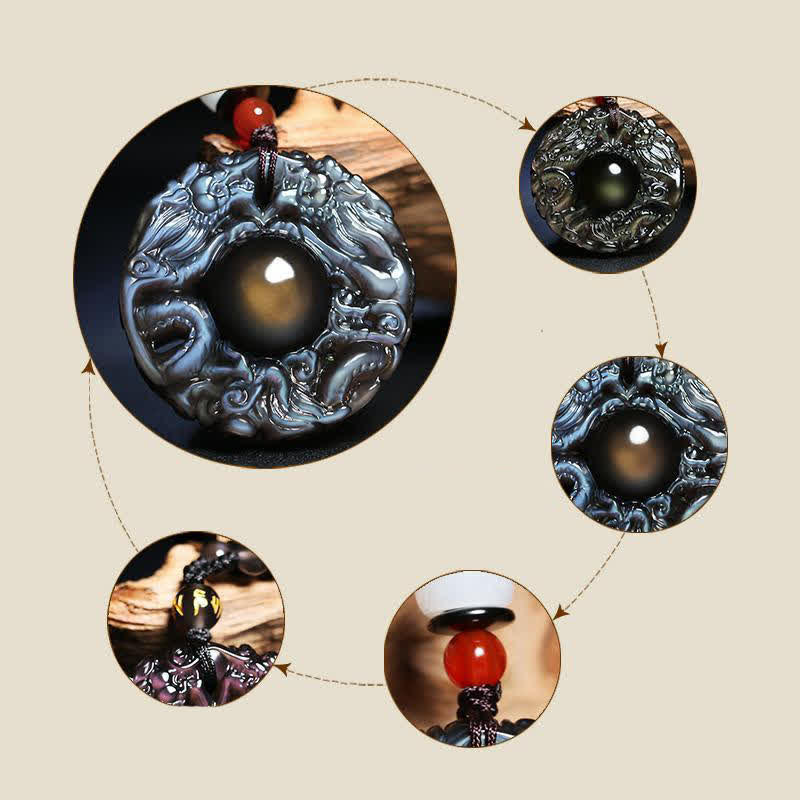 Nimara Ritual Natural Gold Sheen Obsidian Rainbow Obsidian Dragon Strength Necklace Pendant