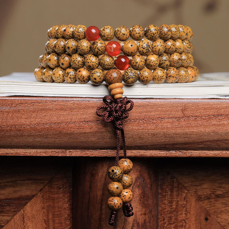 Nimara Ritual 108 Mala Beads Bodhi Seed Red Agate Auspiciousness Bracelet