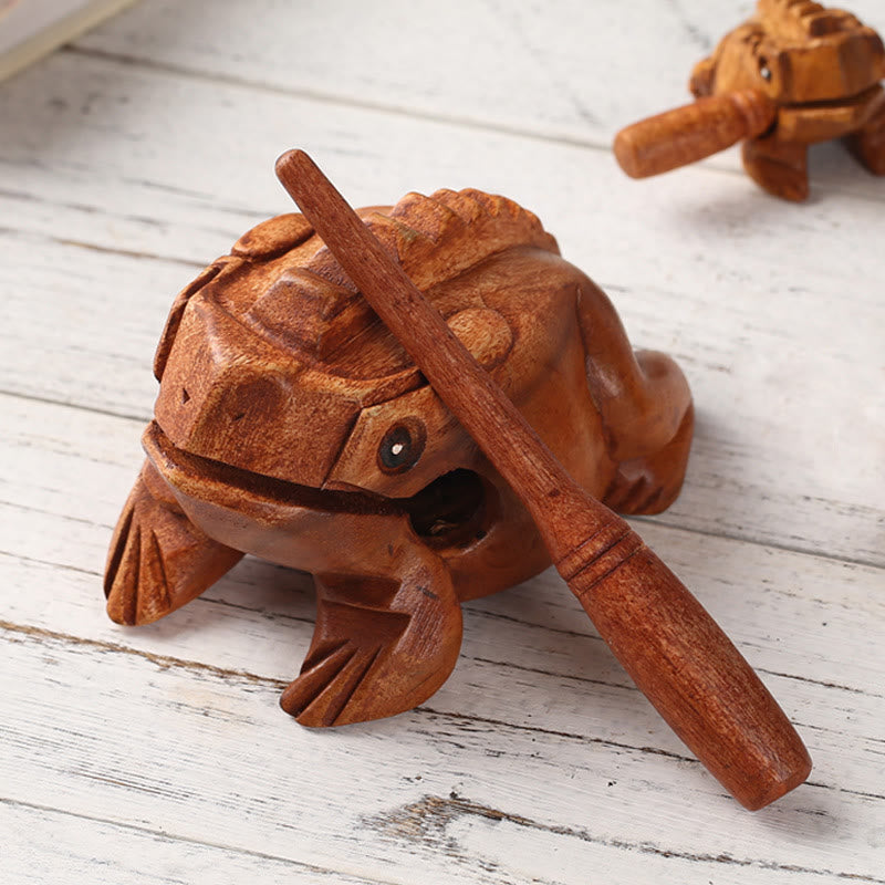 Nimara Ritual Handcrafted FengShui Wealth Luck Frog Mini Wooden Croaking Frog Guiro Decoration