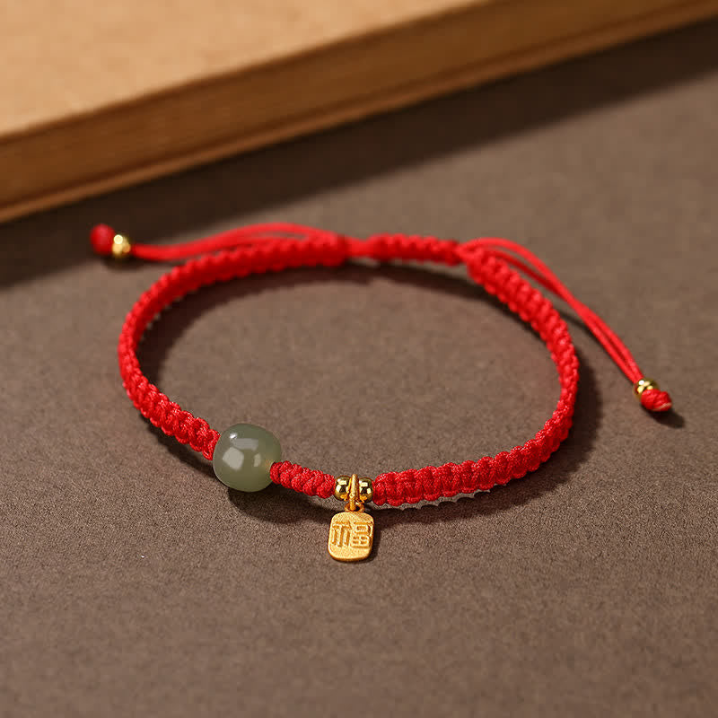 Nimara Ritual 925 Sterling Silver Hetian Jade Blessing Wealth Red String Bracelet