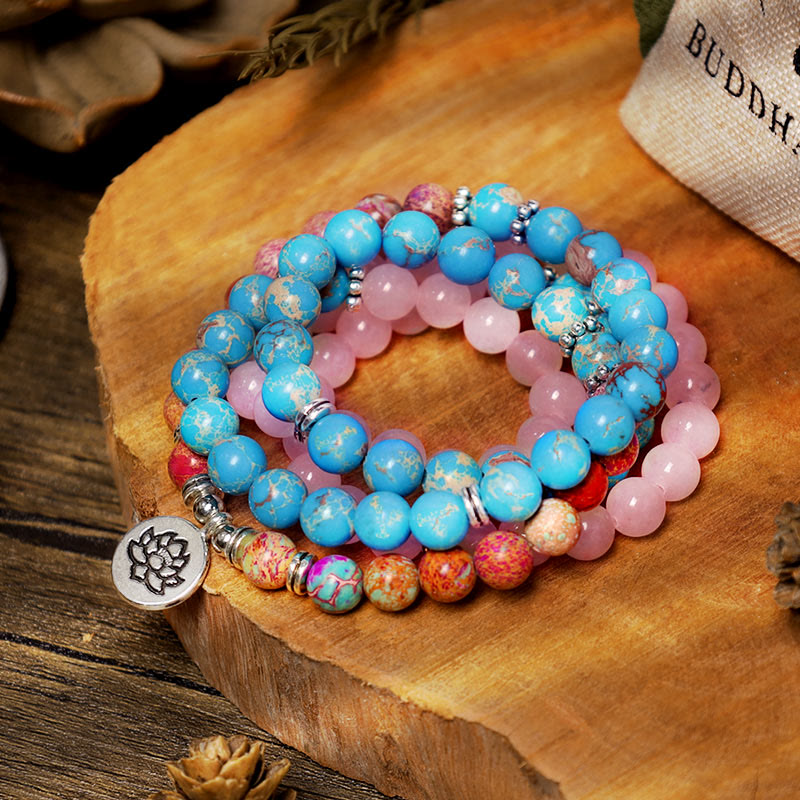 Nimara Ritual Tibetan Purple Miano Real Bead Harmony Lotus Mala