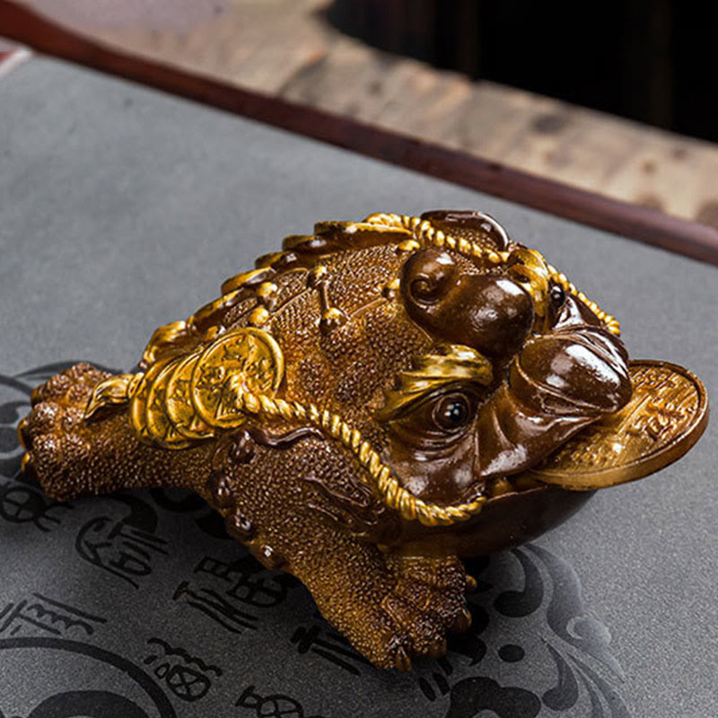 Nimara Ritual Color Changing FengShui Wealth Lucky Frog Copper Coin Tea Pet Resin Figurine Decoration