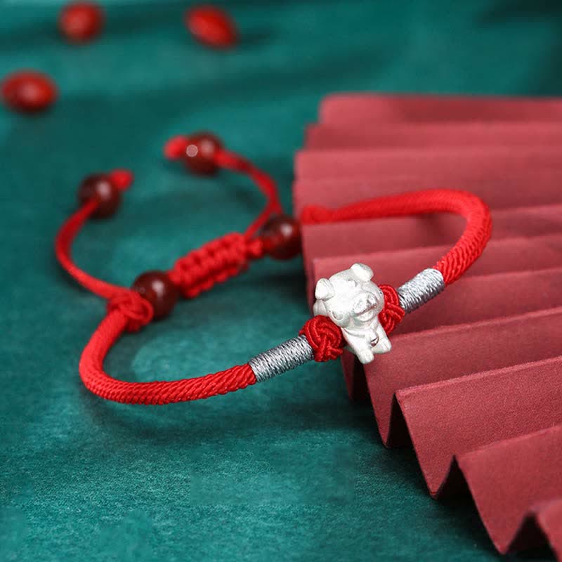 Nimara Ritual 999 Sterling Silver Chinese Zodiac Luck Strength Red String Bracelet