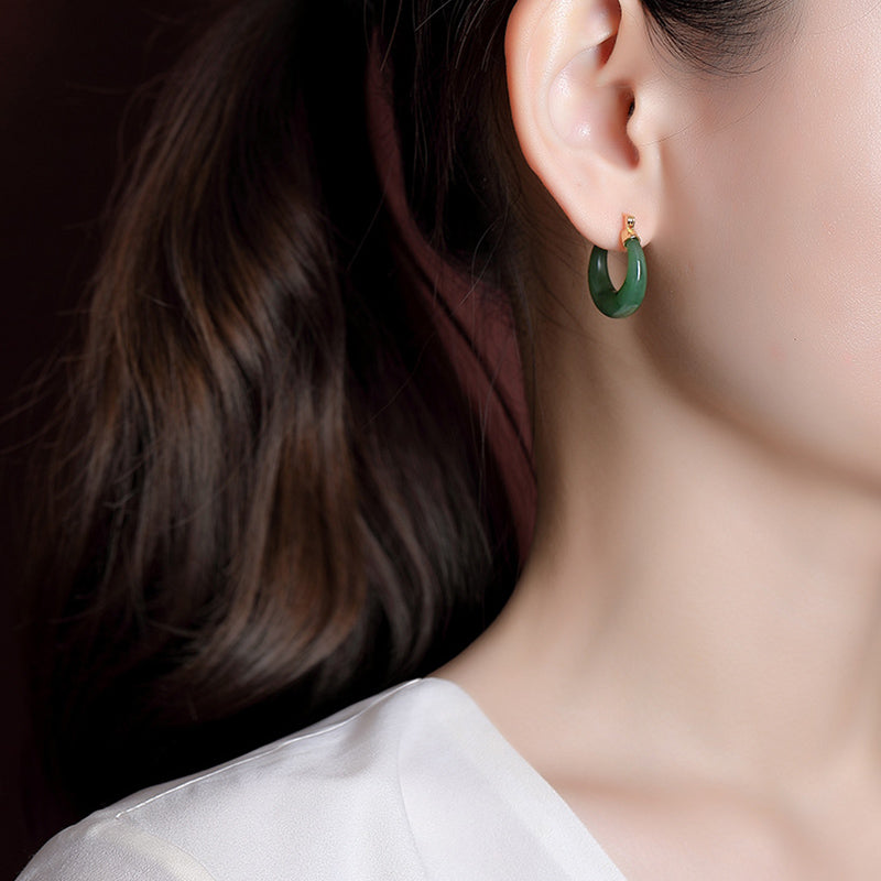 Nimara Ritual 925 Sterling Silver Plated Gold Natural Round Hetian Cyan Jade Luck Drop Earrings
