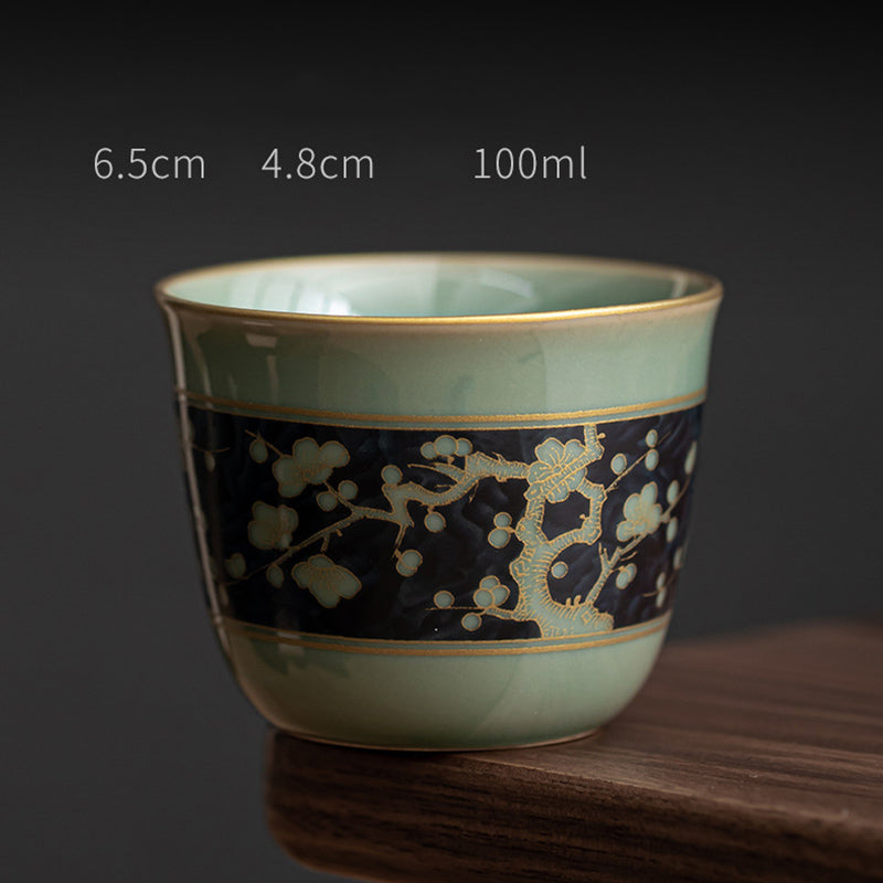 Nimara Ritual Butterfly Flower Lotus Koi Fish Plum Blossom Ceramic Teacup Kung Fu Tea Cup 100ml
