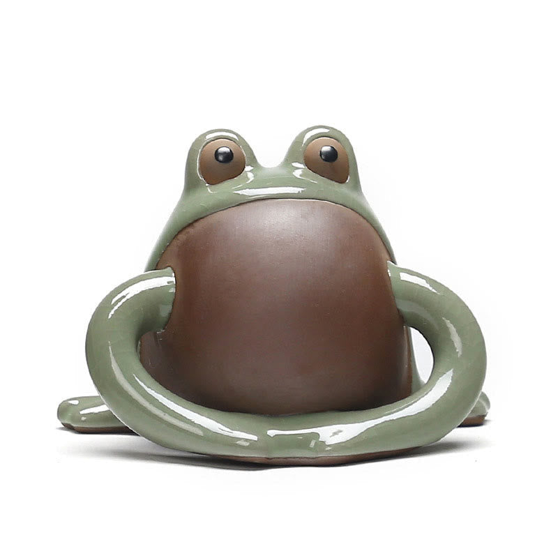 Nimara Ritual FengShui Wealth Lucky Cute Frog Ceramic Tea Pet Figurine Decoration