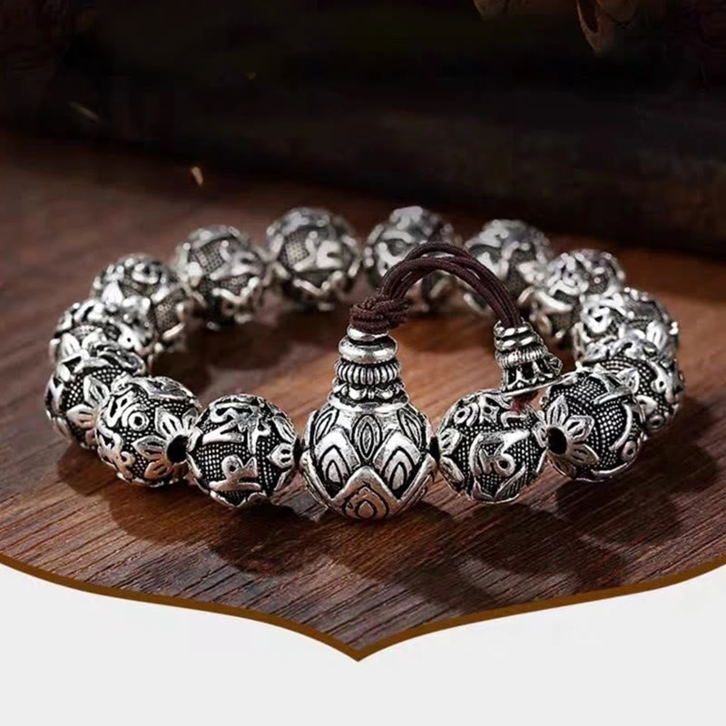 Nimara Ritual Tibetan Om Mani Padme Hum Carved Alloy Beads Amulet Bracelet